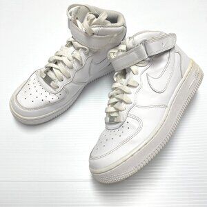 Youth Nike size 5.5Y AF1 mid high hi-top sneakers solid white child boys kids 31